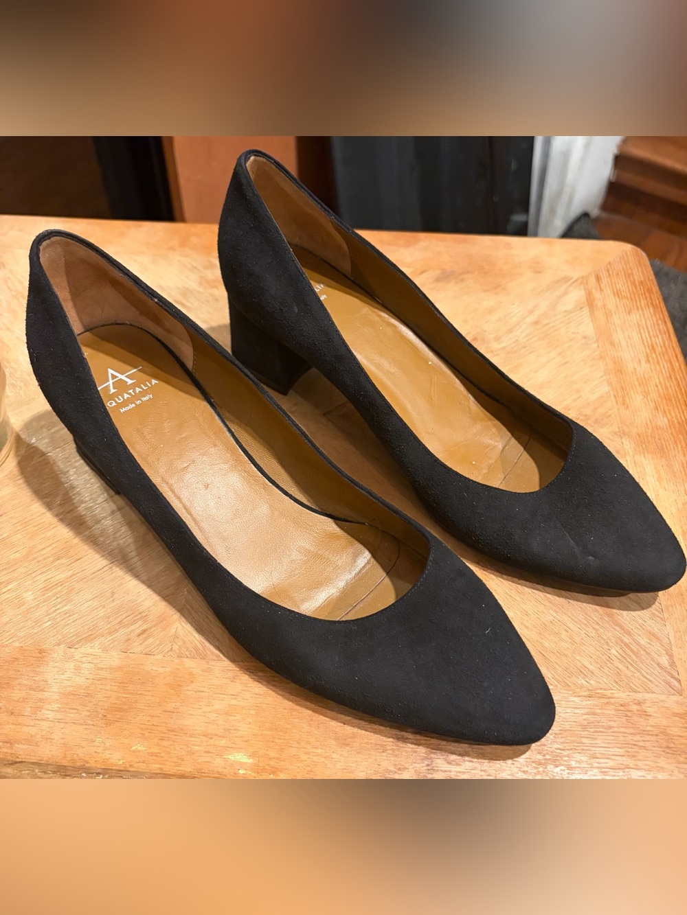 Aquatalia Size 6.5 Black Suede Pointed Heels Pumps Waterproof $395 Originally